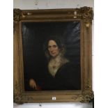 A LARGE 19TH CENTURY OIL ON CANVAS, PORTRAIT OF A LADY IN AN ORNATE GILDED FRAME, 88 X 101CM