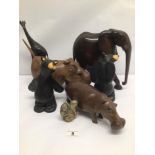 A COLLECTION OF VINTAGE ANIMAL FIGURES, INCLUDES A BRASS SQUIRREL, LARGEST IS APPROX 28CM