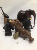A COLLECTION OF VINTAGE ANIMAL FIGURES, INCLUDES A BRASS SQUIRREL, LARGEST IS APPROX 28CM