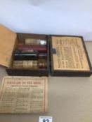 A VINTAGE BOOTS FIRST-AID WOODEN CASE WITH CONTENTS AND INSTRUCTIONS INSIDE