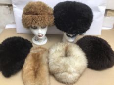 A COLLECTION OF SIX VINTAGE FUR HATS, SOME A/F