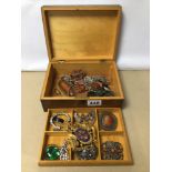 MIXED VINTAGE WHITE METAL COSTUME JEWELLERY AND MORE WITH JEWELLERY BOX