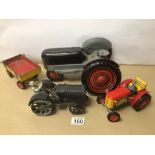 THREE VINTAGE TOY TRACTORS, ZETOR TINPLATE, LARGE TINPLATE, AND A CAST IRON MCCORMACK DEERING