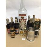 A LARGE EARLY VINTAGE EMPTY SMIRNOFF THREE LITRE VODKA BOTTLE TOGETHER WITH A SMALL COLLECTION OF