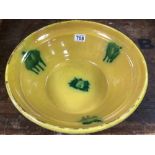 A LARGE VINTAGE CERAMIC FRENCH DAIRY BOWL, 38CM DIAMETER