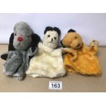 THREE 1970S SOOTY, SWEEP AND SUE HAND PUPPETS