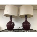 A PAIR OF MODERN TABLE LAMPS, CHROME, CERAMIC AND GLASS, 64 X 40CM