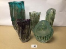 A COLLECTION OF L.A STUDIO GLASS, HAND BLOWN LARGEST 28CM