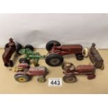 FIVE EARLY CAST IRON TRACTORS, INCLUDES ARCADE, DINKY AND MORE