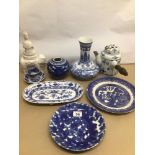 A COLLECTION OF MIXED BLUE AND WHITE CHINESE PORCELAIN, INCLUDING SOME CHARACTER, MARKS TO BASE