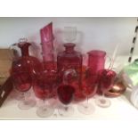 A MAINLY LARGE QUANTITY OF VICTORIAN CRANBERRY GLASS AND MORE
