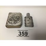 AN HM SILVER FRONTED PRAYER BOOK W/CHERUBS AND SMALL SILVER MOUNTED PERFUME BOTTLE 48.68g