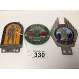 THREE VINTAGE ENAMEL CAR/MOTORING BADGES, TO INCLUDE ROLLS ROYCE AND STANDARD CAR OWNERS