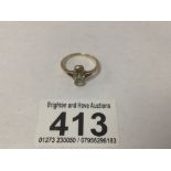 A VINTAGE YELLOW METAL RING UNMARKED WITH THREE DIAMONDS TWO 1/2 ONE 3/4 CARAT