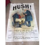 A POLITICAL SATIRE POSTER ORIGINAL 'HUSH'LORD SALISBURY TO JOHN BULL 153 X 101CM A/F