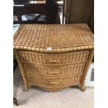 A WICKER AND BAMBOO THREE DRAWER CHEST 54 X 85 X 77CM