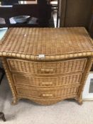 A WICKER AND BAMBOO THREE DRAWER CHEST 54 X 85 X 77CM