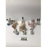 MIXED CHINA ITEMS INCLUDING THREE FIGURES WITH CHINA ANIMALS