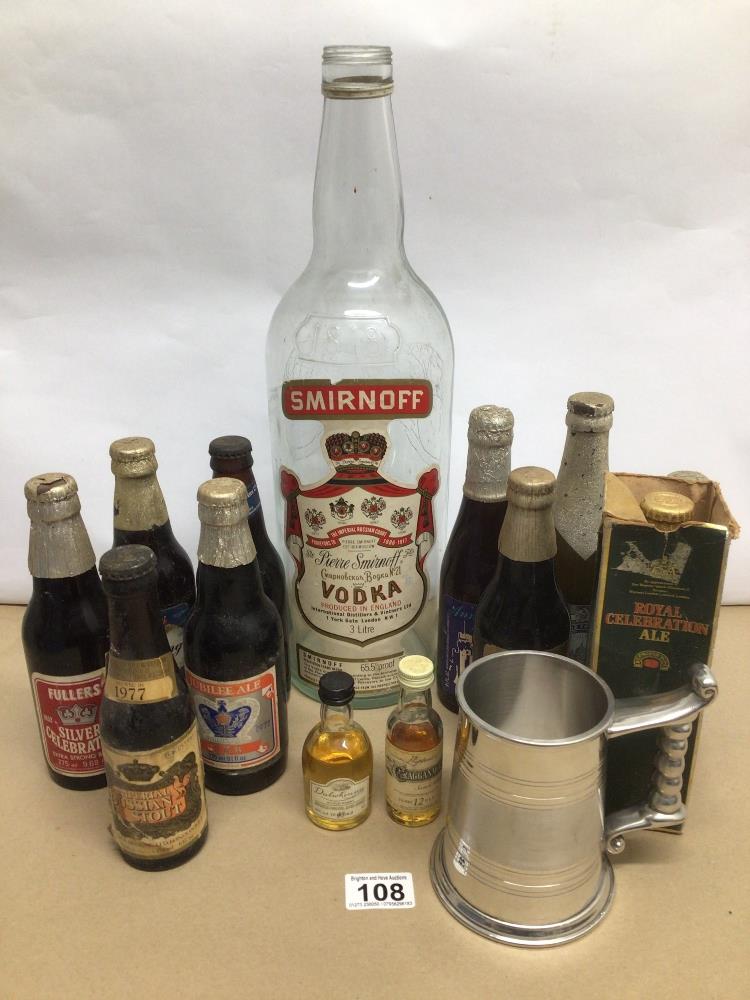 A LARGE EARLY VINTAGE EMPTY SMIRNOFF THREE LITRE VODKA BOTTLE TOGETHER WITH A SMALL COLLECTION OF - Image 2 of 5