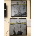 TWO FRAMED MIXED MEDIA PAINTINGS BY LOCAL ARTIST MARY.E.BEANEY EASTBOURNE, RAPE FIELDS, POPPY HEADS,