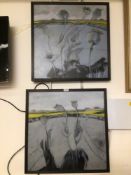 TWO FRAMED MIXED MEDIA PAINTINGS BY LOCAL ARTIST MARY.E.BEANEY EASTBOURNE, RAPE FIELDS, POPPY HEADS,