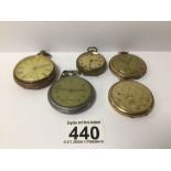 FIVE VINTAGE POCKET WATCHES, ROLLED GOLD AND MORE