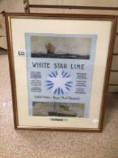 A REPRODUCTION FRAMED AND GLAZED WHITE STAR LINE POSTER, 54 X 44CM