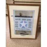 A REPRODUCTION FRAMED AND GLAZED WHITE STAR LINE POSTER, 54 X 44CM