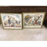TWO FRAMED AND GLAZED CARTOON PRINTS FROM 1972 OF THE WORLD CHESS CHAMPIONSHIP 46 X 39CM