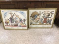 TWO FRAMED AND GLAZED CARTOON PRINTS FROM 1972 OF THE WORLD CHESS CHAMPIONSHIP 46 X 39CM