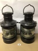 A PAIR OF CONVERTED PAINTED MARITIME MASTHEAD SHIP LAMPS