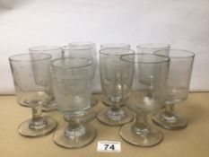 TEN EARLY ENGRAVED FRENCH WINE GLASSES
