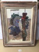 A RUSSIAN FRAMED OIL ON CANVAS OF A FARMER UNSIGNED 50CM X 66CM
