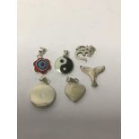 SIX WHITE METAL PENDANTS STAMPED 925, 5G WEIGHT