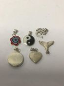 SIX WHITE METAL PENDANTS STAMPED 925, 5G WEIGHT