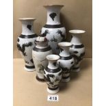 A QUANTITY OF CHINESE CRACKLE GLAZE BALUSTER VASES WITH CHARACTER MARKS TO BASE, LARGEST 32CM