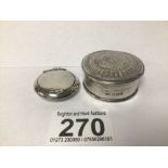 TWO HALLMARKED SILVER CIRCLUAR PILL BOXES, 29G