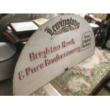 A LARGE HALF MOON WOODEN ADVERTISING SIGN (BRIGHTON ROCK), 216 X 108CM