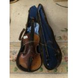 A VINTAGE COPY OF NICOLAS AMATI VIOLIN MADE IN GERMANY COMES WITH CASE AND TWO FIDDLES A/F