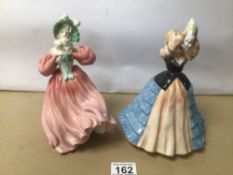 TWO ROYAL DOULTON FIGURINES, ‘MARGUERITE’ (HN1928) and ‘SUSAN’ (HN2952). LARGEST BEING 22CM IN