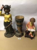 THREE RESIN SCULPTURES, INCLUDING A GIRL READING A BOOK, SIGNED AND DATED PETER MOOK, 97. LARGEST