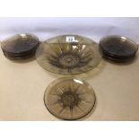 TEN PIECES OF HOLMGAARD SMOKY TOPAZ GLASS DAISY PATTERN