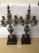 A PAIR OF FRENCH GILT METAL AND MARBLE FIRE BRANCH CANDELABRAS, 58CM IN HEIGHT