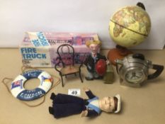 MIXED VINTAGE TOYS INCLUDES A BOXED FRENCH FIRE ENGINE, GLOBE AND MORE