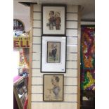 THREE FRAMED AND GLAZED WATERCOLOURS, CARICATURES BY POLI, MAC, LARGEST 45 X 32CM