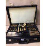 A 108 PIECE CANTEEN SET OF SBS SOLINGEN FLATWARE 23/24 KARAT GOLD PLATED IN ROCOCO STYLE A/F