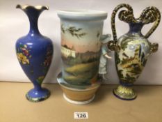 THREE LARGE VASES, WITH TWO HAVING MARKS TO BASES, ‘CARLTONWARE’ AND ‘528/1 FENICE’ LARGEST BEING