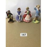 FOUR MINIATURE ROYAL DOULTON FIGURINES, ‘TOWN CRIER’ (HN3261), ‘IVY’ (HN1768), ‘VALERIE’ (HN2107)