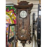 AN EARLY VINTAGE VIENNA WEIGHT DRIVEN WALL CLOCK A/F, 36 X 98CM