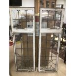 TWO CIRCA 1930'S METAL WINDOWS WITH LEADED GLASS WINDOWS, 154 X 52CM